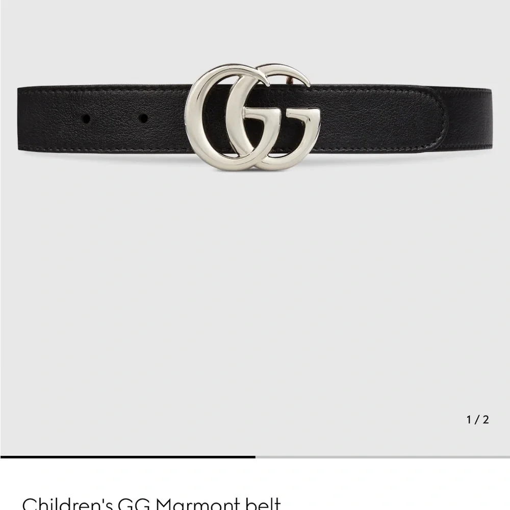 Gucci Children’s Black Leather Belt – Silver GG Logo (Size L)